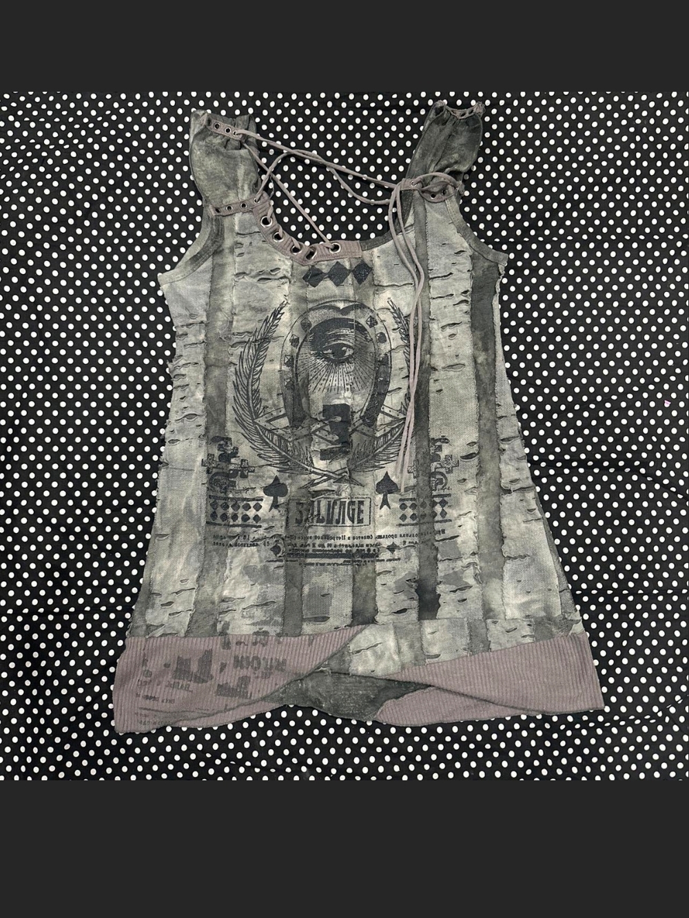 SALVAGE Vintage Distressed Graphic Grey Mini Dress. L